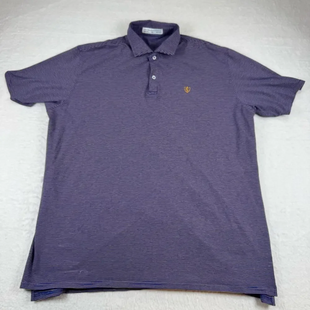 Holderness & Bourne Polo Shirt Mens Size 2XL Blue Striped Golf Pima Stretch